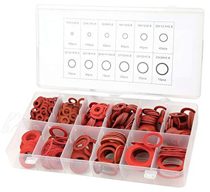 Joint de Plomberie, Joint Torique pour Tuyauterie, 600pcs 12 Tailles de Rondelles étanchéité Rouge Caoutchouc, Rondelles en Fibre de Papier en Acier Rouge Rondelle D'isolation Assortie avec Boîte