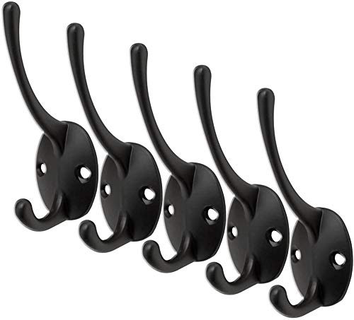 Yicare Lot De 5 Crochets Muraux Crochet Mural Style Vintage Gros Patère Murale avec 10 Vis pour Porte-Manteau Salle De Bain Cuisine (Noir)