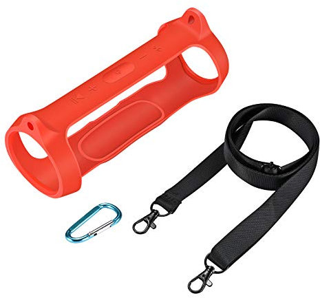 Yaowanguan Silicone Case for JBL Charge Essential Wireless Bluetooth Speaker,for JBL Charge Essential Red Portable Ultra-light Protective Sleeve w/Carabiner & Shoulder Strap