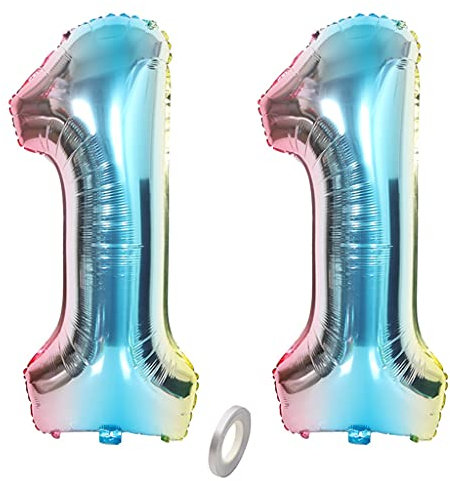 Jrzyhi Ballons Zahlen Luftballon 11.Geburtstag Regenbogen Riesen Folienballon Zahl 11 Helium Nummer Große XXLNummer 11.Happy Birthday 11Jahre Riesenzahl Ballons für Geburtstag Party Deko 32zoll
