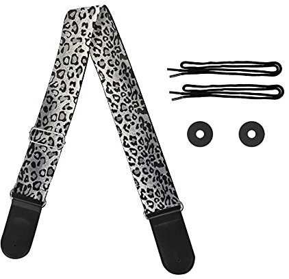 HUIACONG Bass-Gitarrengurt, personalisierbar, mit Leder-Ende, für Frauen und Mädchen, Geschenk, Grau-silberner Leoparden-Druck, One size
