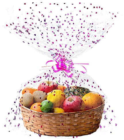 20pcs Cellophane Basket Bags, Christmas Decorations-50x70cm Clear Hammer Wrap Bag With Colored Bow For Halloween, Easter, Christmas Fruit Basket And Gift Packaging