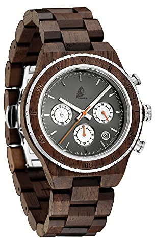 CZOKA Herren Holzuhr, Herrenuhr Analoganzeige Japanisches Quarzwerk mit Pterocarpus Soyauxii Sandelholz Ebony Uhrenarmband Kalender (Black Walnut 3ATM-2)