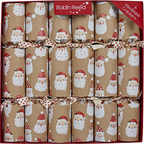 Robin Reed 6 x 12 inch (30cm) Handmade Christmas Crackers - KRAFT SANTA - 62134