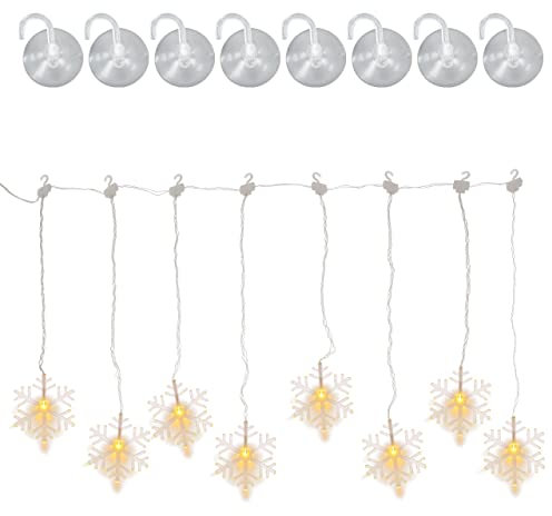 Nipach GmbH Lichtervorhang Stern Schneeflocke 8 LED warm weiß Batterie Timer Xmas-Deko Weihnachten Außen Weihnachtsdeko Partylichter Weihnachtsbeleuchtung Licht-Deko (Schneeflocke)