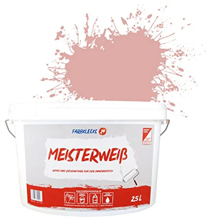 Farbklecks24 Meisterweiß Color, Wandfarbe Rot 3-1 (2,5L),(versch. Farben),hohe Deckkraft