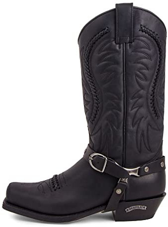 Sendra Boots - 3434 Stivali Campane da Donna e Uomo Alta con Tacon con Punta Quadrata - Stile Cowboy in Pelle Nera - Stile Elegante, Nero , 41 EU