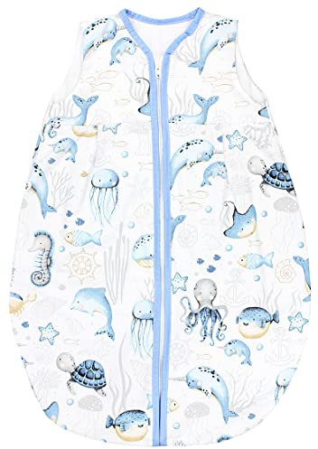 TupTam Baby Sommer Schlafsack 0.5 TOG aus OEKO-TEX zertifizierten Materialien, Farbe: Meerestiere Blau, Größe: 62-74