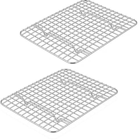 Herogo Rejilla de enfriamiento pequeña, juego de 2 rejillas de enfriamiento de acero inoxidable, 25 x 19 x 2 cm, aptas para pequeñas bandejas para hornear, rejilla de metal para tartas, galletas, pan,