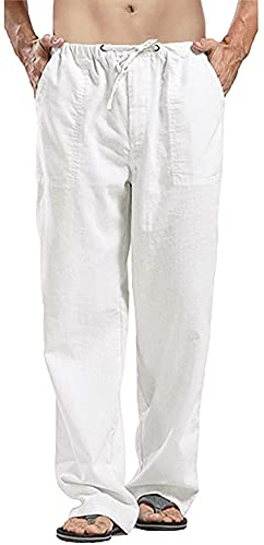 YAOHUOLE Herren-Hosen Leinenhose Herren Lang Sommerhose Herren mit Taschen Elastischer Bund