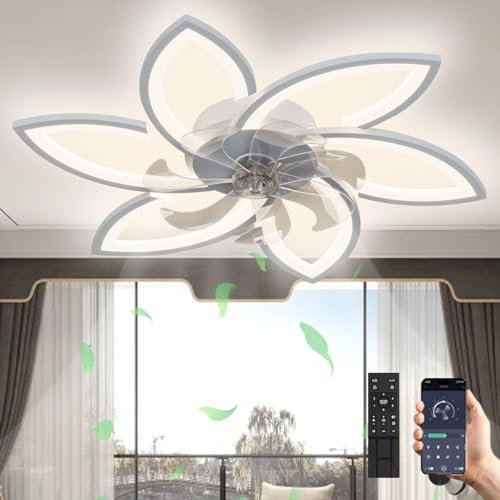 Ventilatore Da Soffitto A LED Con Illuminazione, Lampada A Sospensione Dimmerabile 66W, Silenzioso Con Luce, Per Soggiorno, Camera Da Letto Weiß,6 Köpfe 78x15cm