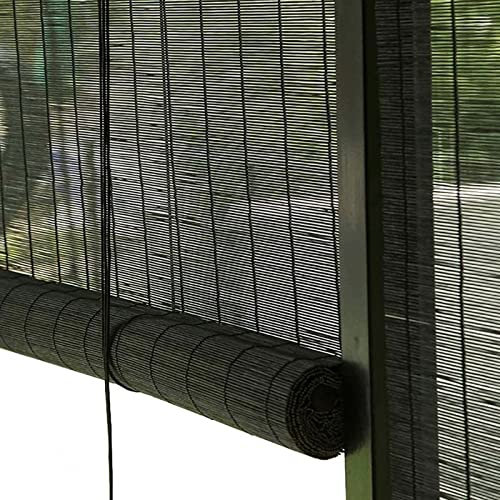 Bambusrollo Schwarz,50cm 60cm 70cm 80cm 90cm 100cm 120cm Breite Rollo Bambus,60% Lichtfilternde Rollläden Jalousien,Innen Außen Sichtschutzvorhänge,Retro Bambus Raffrollo,Black-50x200cm/20x79in