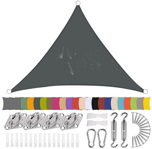 Ziligengsheng Sonnensegel Dreieck 5 x 5 x 5m Wasserdicht Sonnenschutz Balkon Terrasse mit Montagezubehör PES Polyester 98% UV-Schutz Reißfest Wetterfest für Garten Outdoor,Dunkelgrau