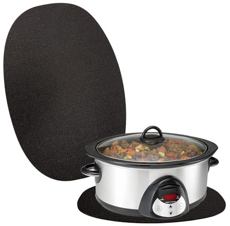 1pc Oval Heat Resistant Pad for 6-8 Quart Slow Cooker Appliance,Silicon Countertop Protector Mat Protector Slider Mat Compatible with Crock-Pot 6 7 8 Quart Black
