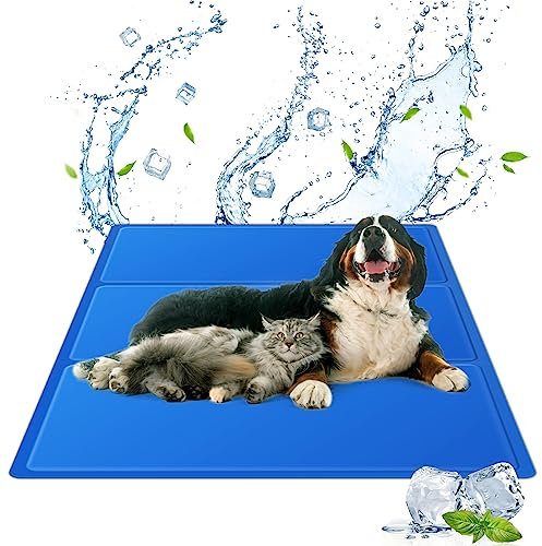 vsshe Haustier Kühlmatte Groß,120 x 70 cm Dog Cooling Mat Kühlmatte für Hund und Katzen XXL Selbstkuhlend Kühldecke Hundebett Ungiftiges Gel Kühldecke Hält Haustiere im Heißen Sommer Kühl Blau
