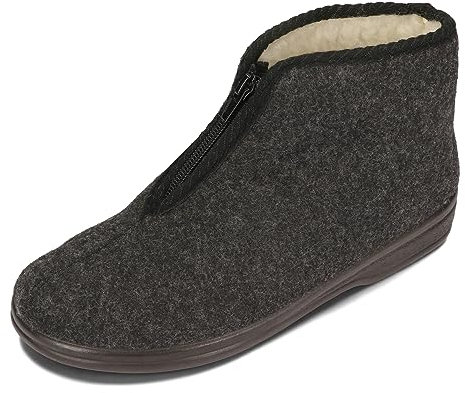 BAWAL Damen Herren Warme Hausschuhe aus Filz mit Wolle Gefüttert Reißverschluss Unisex Hüttenschuhe 36-46 EU (Grau/Schwarz, 46)