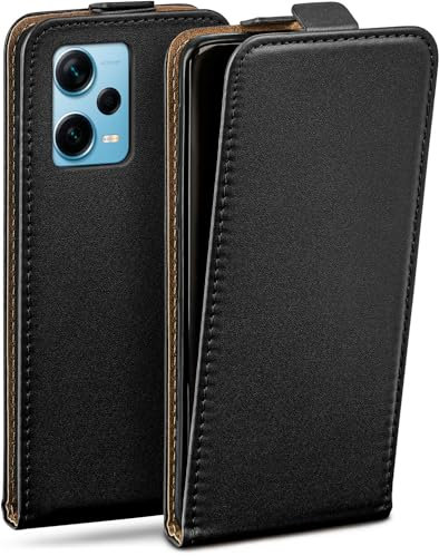 moex Flip Case für Redmi Note 12 Pro+ 5G Hülle klappbar mit 360 Grad Schutz, Handyhülle mit Displayschutz, PU Leder Handytasche Lederhülle, Flip Case Cover Klapphülle, Schwarz