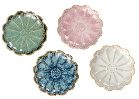 UNICASA Schmuckteller aus Porzellan, 12-seitig Blatt-Schmucktablett kleiner Ringhalter, 4er set Schmucktablett Für Ringe, Ohrringe, Halsketten und Handschmuck(4 Farbe), 11cm