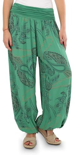 Malito - Damen Aladinhose mit Print - Haremshose zum Tanzen - Pumphose zum Chillen - Freizeithose - Pluderhose 7185 (grün)