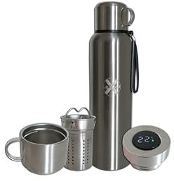 LexMax Thermosflasche, Trinkflasche, LED-Anzeige, Temperaturanzeige, mit Becher, Doppelwandig, 316-Edelstahl 1L/1,5L (1 L)