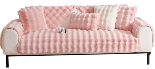 LIFEDX Sofabezug Sofa Überzug Ecksofa 1-4 Sitzer L Form,Couch Überzug mit Rutschfester Warm Kaninchen Plüsch,Waschbar Pets Dog Sofa Cover für Wohnzimmer,Sofaüberwürf L Form Sofaschoner,Pink||90x180CM