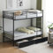 Karlhome Twin Over Twin Bunk Bed, Bunk Beds for Adults Kids Bunk Bed with 2 Drawers Double High Sleeper Bed with Ladder ＆ Guard Rails, Heavy Duty Metal BunkBeds for Teens - No Box Spring Needed, Black