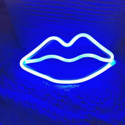 JEMESI Neon Signs, Cute LED Neon Lips Sign, Blue Lips Neons Light, Lip Shaped Lights, USB and Battery Powered Light up Signs for Wall Decor, Bedroom, Birthday, Wedding, Party Decoration Gifts
