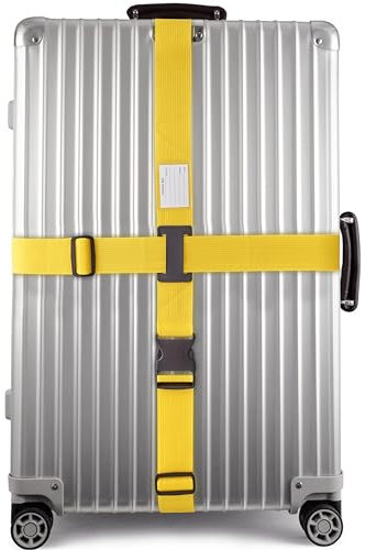 OW-Travel Kofferband Gurt Kreuz Schwerlast Personalisierter Koffergurt Kreuz mit Adressschild. Luggage Strap Gepäckgurt Koffer Gurt Kofferbänder Koffergurte Farbig Koffer Gurt Gelb