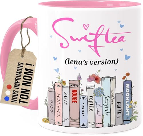 Cupdarling® Swiftea Mug Personnalisée - Rose Tasse avec Nom - Impression des Deux Côtés - Cadeaux Musique pour Meilleure Amie, Collègue ou Famille - Impression des Deux Côtés - 330ml en Céramique