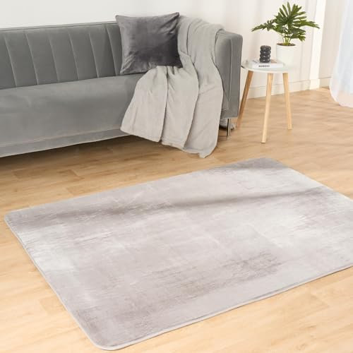 OHS Large Rug Filled Plush, Silver Grey Extra Large Rugs for Living Room Bedroom Nursery Home Office Decorative Super Soft Lounge Rugs Anti Slip Rug, 230 x 160cm
