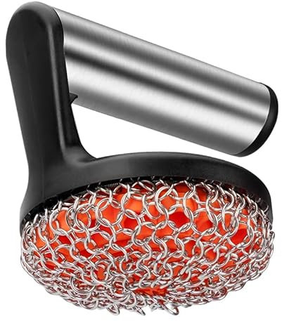 Carriere Estropajo de Hierro Fundido con Manejar, Limpiador de COTA de de Acero Inoxidable para Sartenes y Sartenes - Utensilios de Cocina de Hierro Fundido, Hornos