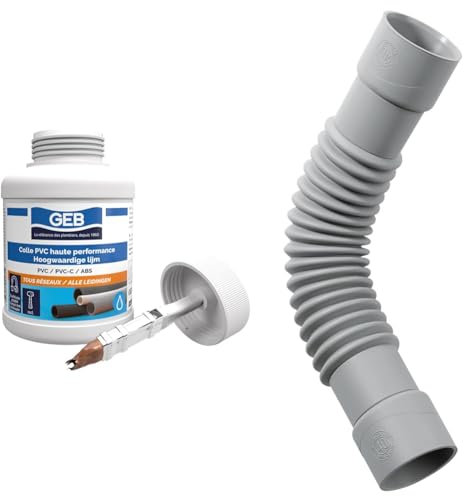 GEB Colle haute performance 250 ml polyvalente pour assemblage de canalisations en PVC & Wirquin 79008001 Raccord universel magicoude D40 à coller, gris