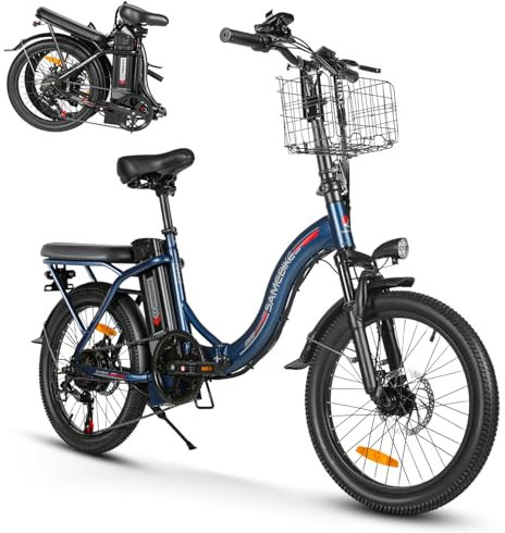 SAMEBIKE Bicicleta Eléctrica Adultos, 20'’ E-Bike con pedaleo asistido Batería 36V 12AH Bici Eléctricas de Montaña con Marco Frontal y Soporte para teléfono (Deep Blue)