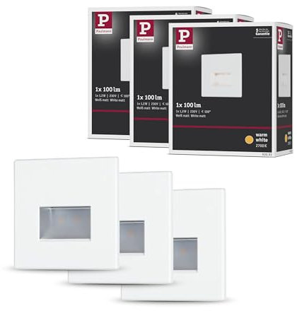 Paulmann 5221 Set LED Wandeinbauleuchte Edge 3er-Set eckig 80x5mm 3x1,2W 3x50lm 230V 2700K Weiß matt