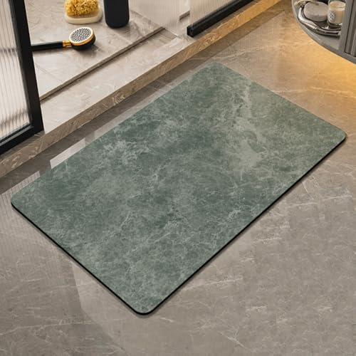 JOSVRAC Green stone bath rug 43x80cm Non-slip bathroom mat with quick water absorption and rubber backing, door mat green marble floor mat, washable shower absorbent rug green (16.9x31.5inch)