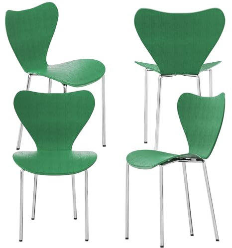Set 4 Sedie Sala da Pranzo con Design a Schienale, in Polipropilene e Gambe in Metallo, per Soggiorno e Cucina (4, Verde)