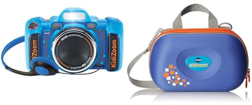 Lote de VTech - Kidizoom Duo FX azul, Cámara de fotos infantil, Selfies, Vídeo, Pantalla a color, Estudio de cómic, Filtros y Efectos divertidos + VTech- Funda para cámara, Color Azul (3480-201803)