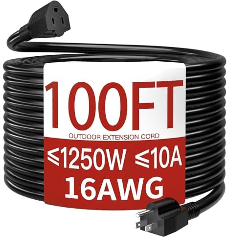 Skrizcable Cavo di prolunga per esterni da 16/3 da 100 piedi, impermeabile, resistente alle intemperie e ignifugo, resistente cavo di alimentazione a 3 poli all'esterno per prato e prato