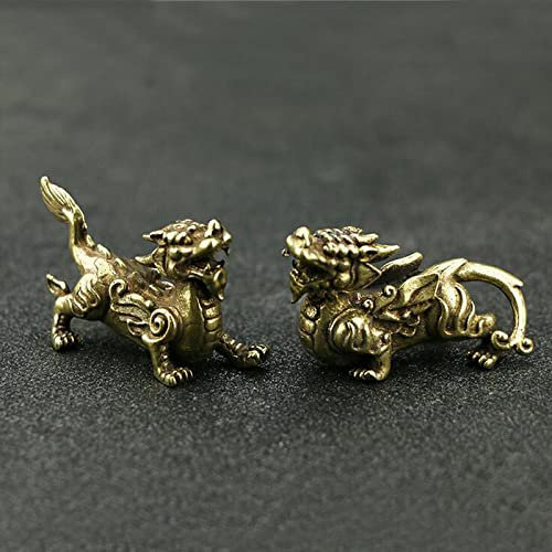 QQYDZSW Statuen, Sammlerfiguren, Skulpturen, Statuen, Ornamente, Figuren, Sammlerfiguren, 1 Paar Bronzefiguren, Heim-Schreibtisch-Dekorationen, antikes Vintage-Kupfer-Glück