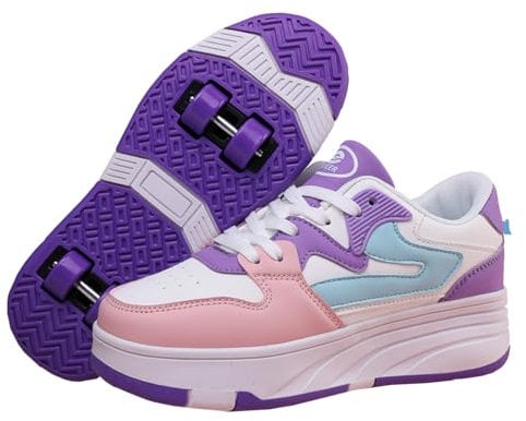 Mateju Schuhe mit Rollen für Jungen Mädchen, Kinder Rollschuhe Schuhe mit 4 Rollen Versenkbarer, Jugend Outdoor Turnschuhe 2-in-1 Roller Turnschuhe Skateboardschuhe