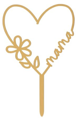dekora - Cake Topper Muttertag Tortendeko in Herzform - Tortenstecker Backdekoration - Lebensmittelechter Kunststoff Tortenaufleger - Gold - Größe 16 x 11 cm