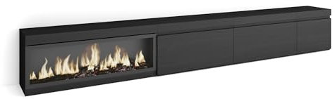 Skraut Home | Mobile TV Soggiorno | Ampio spazio a disposizione | 317x45x35 cm | Camino elettrico XXL | Stile moderno | Nero