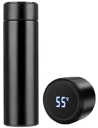 P+K Temperature Display Smart Water Cup,Travel Mugs, Insulated Water Bottle,Hot&Cold Sport Drink Bottle for Cycling,Gym,Home, Office,Stainless Steel (Black)