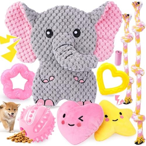 XIUGOAL Pink Puppy Toys - 9 Pack Puppy Chew Toys for Teething, Enrichment Dog Toys for Small Dogs to Keep Them Busy, Squeaky Plush Toy for Boredom