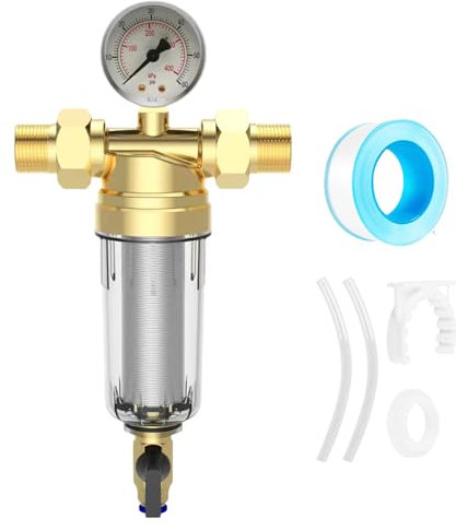 1 Zoll 6-Punkt-Verbindung, Messing Rückspülfilter Wasserfilter, Wiederverwendbarer Spin-Down-Sedimentfilter, Wasser Vorfilter mit 40 μm Filterfeinheit, Messing Wasserfilter inkl.