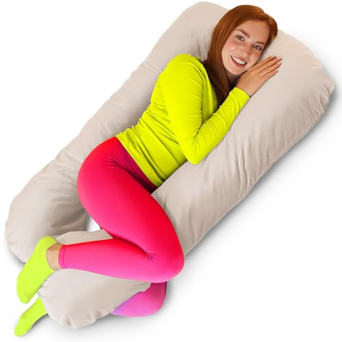 Amilian XXL Stillkissen - Nursing Pillow - Seitenschläferkissen mit Bezug, Lagerungskissen für Schwangerschaft, Schlaf und Stillzeit – waschbarer Bezug - Cremiger Traum