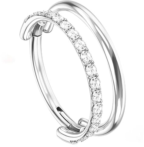 WiDream G23 Titan Knorpelohrring gestapelter Clicker, Hoop Helix Double Nose Ring, Nasenring Silber, Seamless Double Hoop Nose Ring Titanium, Helix-Ohrringe Nasenringe Creolen für Frauen Silber