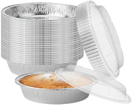 M1SS 50 Pcs x 9-Inch Premium Aluminum Foil Pans with Dome Lids | 1300ml Disposable Pie Pans Round Baking & Roasting Trays | Vertical Hemmed Edge | Oven Safe Catering & Takeaway Containers