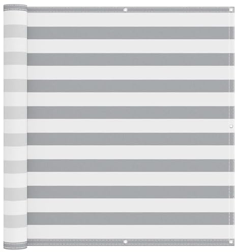 vidaXL Balkonsichtschutz Hellgrau und Weiß 110 x 800 cm Oxford-Stoff, Balkonschattierungslösung, moderner gestreifter Schirm, UV-beständig, wasserfest, idealer Sonnenschutz für Außenbereiche
