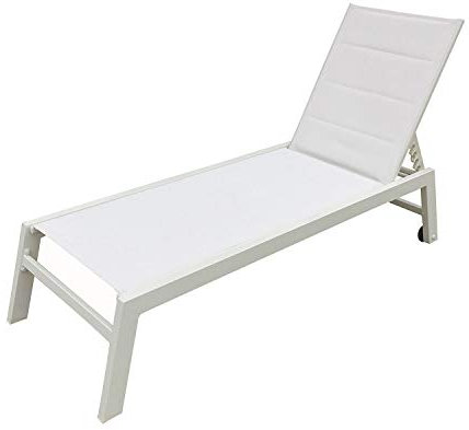 Happy Garden Bain de Soleil Barbados en textilène Blanc et Aluminium Blanc. Transat d'extérieur Multi Position.